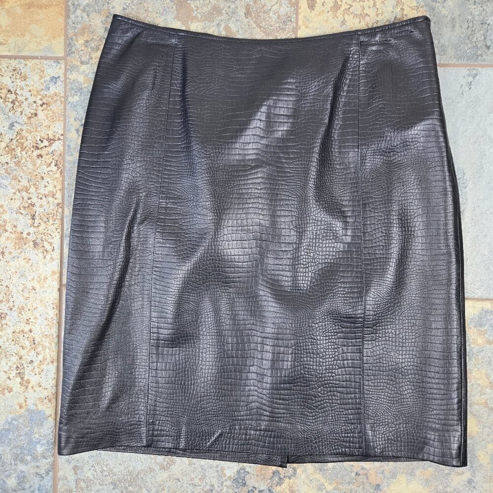 Lauren Ralph Lauren Size 12 Black Leather Pencil Skirt Walking Slit Back Zip